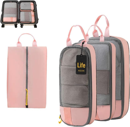 6-Piece Expandable Space-Saving Packing Cubes, compression Travel Bags Essentials Luggage Storage Organizer Laundry Accessories for Camping Vacation Suitcase Cruise Clothing(Black,4PCS)