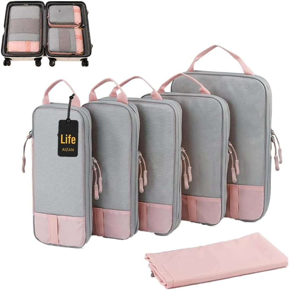 6-Piece Expandable Space-Saving Packing Cubes, compression Travel Bags Essentials Luggage Storage Organizer Laundry Accessories for Camping Vacation Suitcase Cruise Clothing(Black,4PCS)