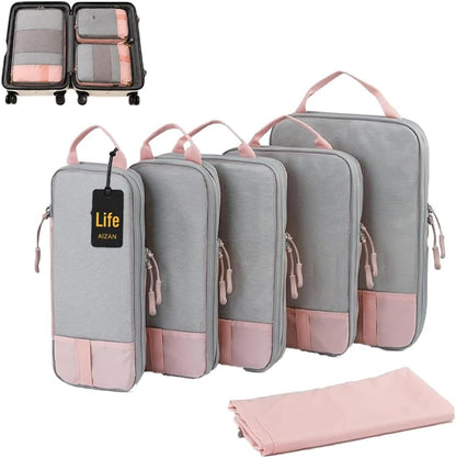 6-Piece Expandable Space-Saving Packing Cubes, compression Travel Bags Essentials Luggage Storage Organizer Laundry Accessories for Camping Vacation Suitcase Cruise Clothing(Black,4PCS)