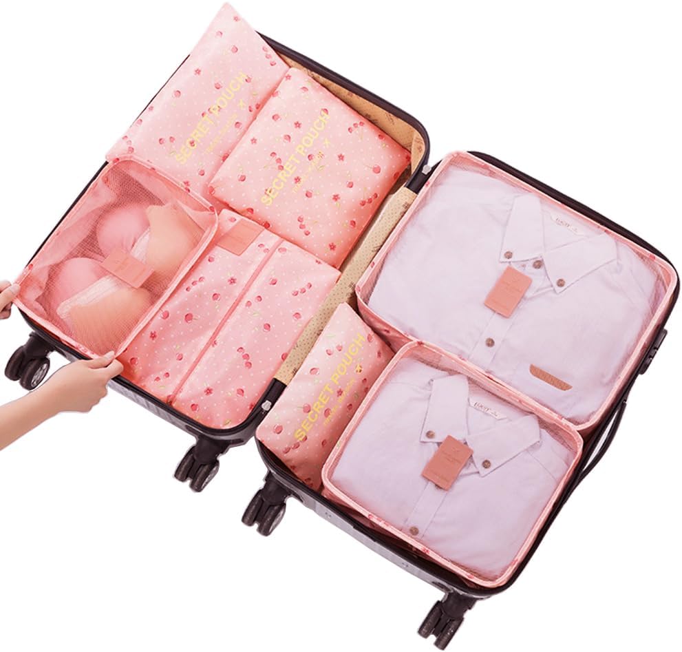 7 Set Packing Cubes Travel Luggage Packing Organizers for Suitcase, Blue Flower