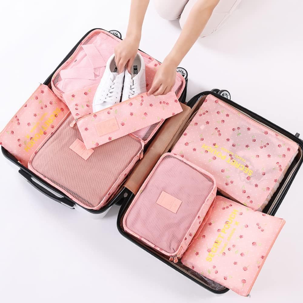 7 Set Packing Cubes Travel Luggage Packing Organizers for Suitcase, Blue Flower