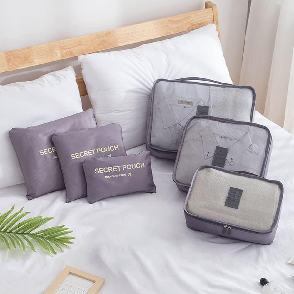7 Set Packing Cubes Travel Luggage Packing Organizers for Suitcase, Blue Flower