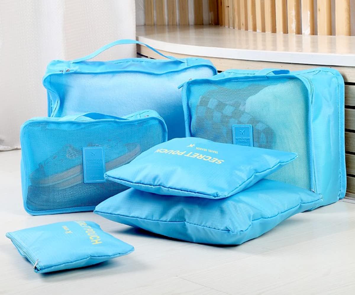7 Set Packing Cubes Travel Luggage Packing Organizers for Suitcase, Blue Flower