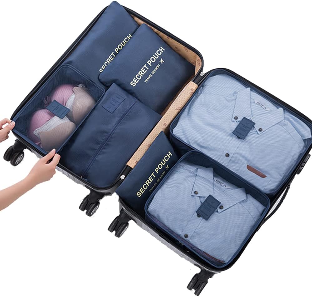 7 Set Packing Cubes Travel Luggage Packing Organizers for Suitcase, Blue Flower