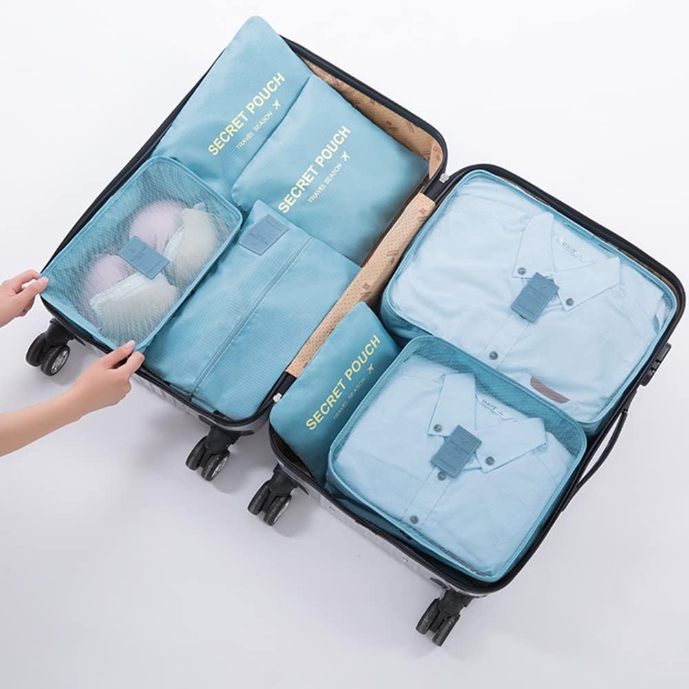 7 Set Packing Cubes Travel Luggage Packing Organizers for Suitcase, Blue Flower