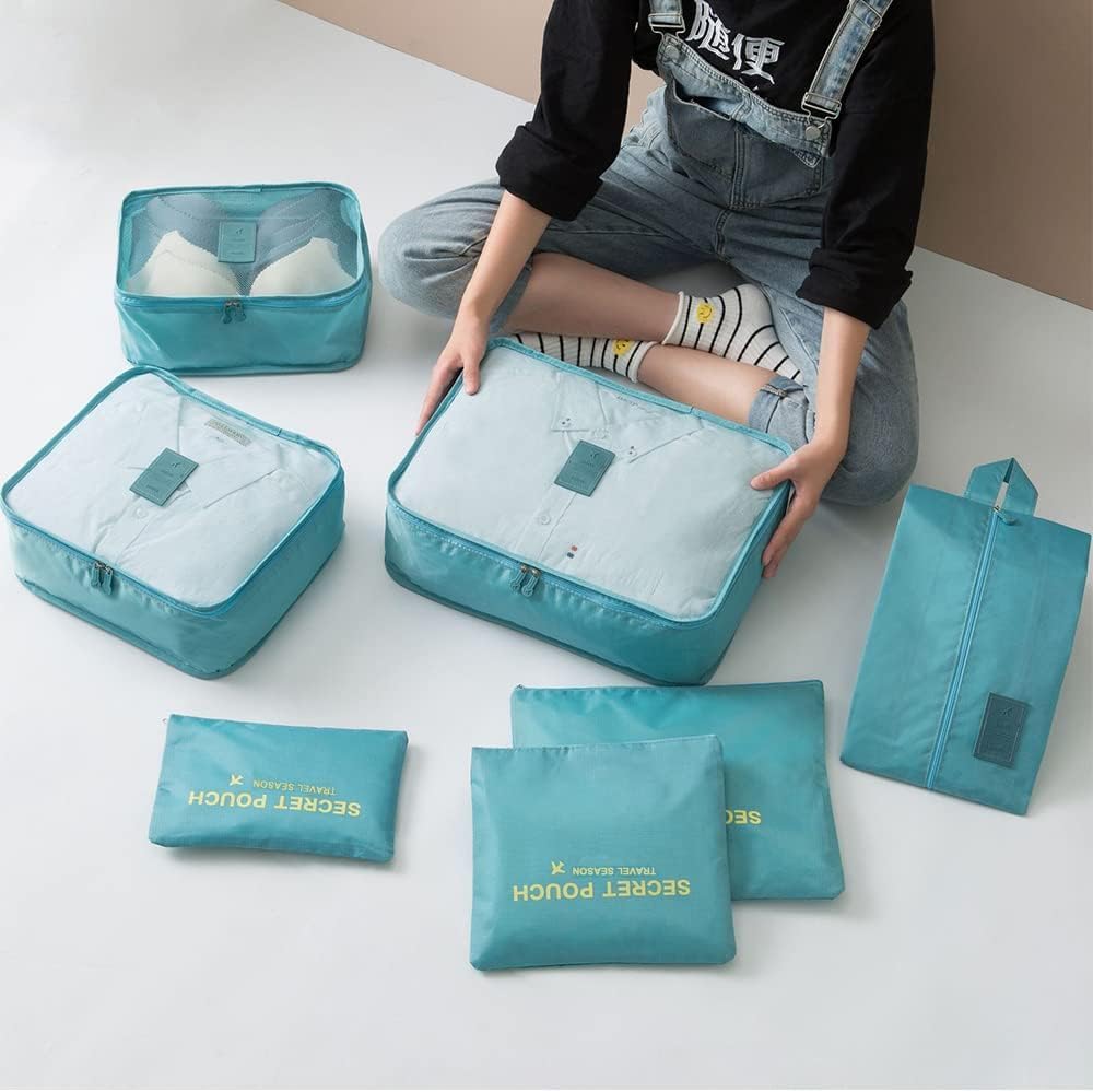 7 Set Packing Cubes Travel Luggage Packing Organizers for Suitcase, Blue Flower