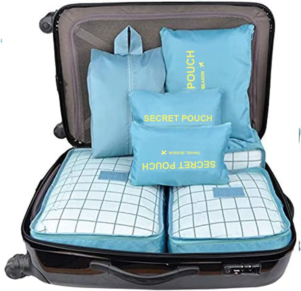 7 Set Packing Cubes Travel Luggage Packing Organizers for Suitcase, Blue Flower
