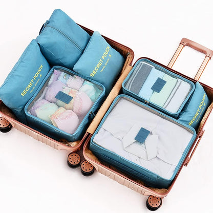 7 Set Packing Cubes Travel Luggage Packing Organizers for Suitcase, Blue Flower