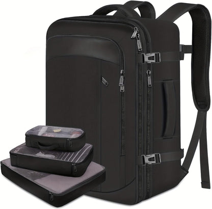 Travel Backpack for Men, Convertible Pilot Bag & Work Bag, Large Capacity Laptop Backpack with Storage Cases, Casual Daypack (Black)