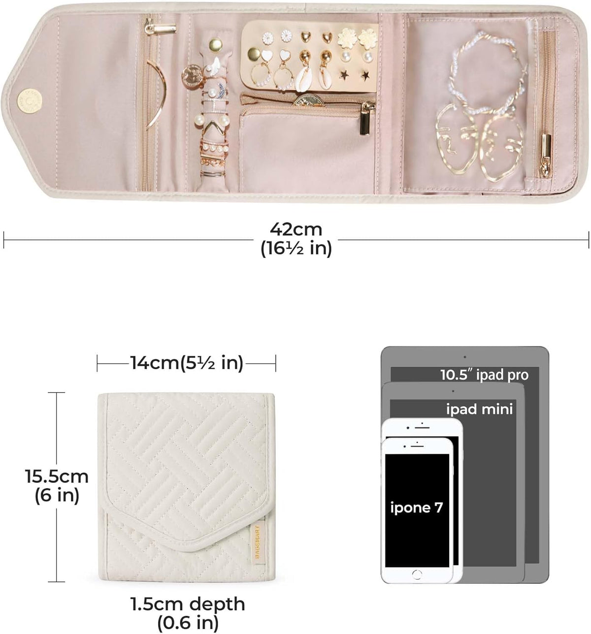 Travel Jewelry Organizer Case Foldable Small Jewelry Roll for Journey Rings, Necklaces, Earrings, Bracelets,Mini,Soft Pink