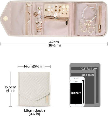Travel Jewelry Organizer Case Foldable Small Jewelry Roll for Journey Rings, Necklaces, Earrings, Bracelets,Mini,Soft Pink