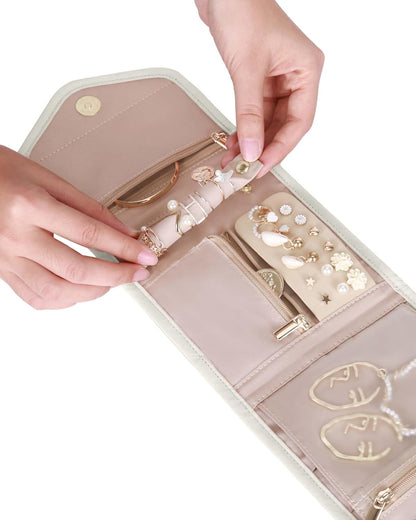 Travel Jewelry Organizer Case Foldable Small Jewelry Roll for Journey Rings, Necklaces, Earrings, Bracelets,Mini,Soft Pink