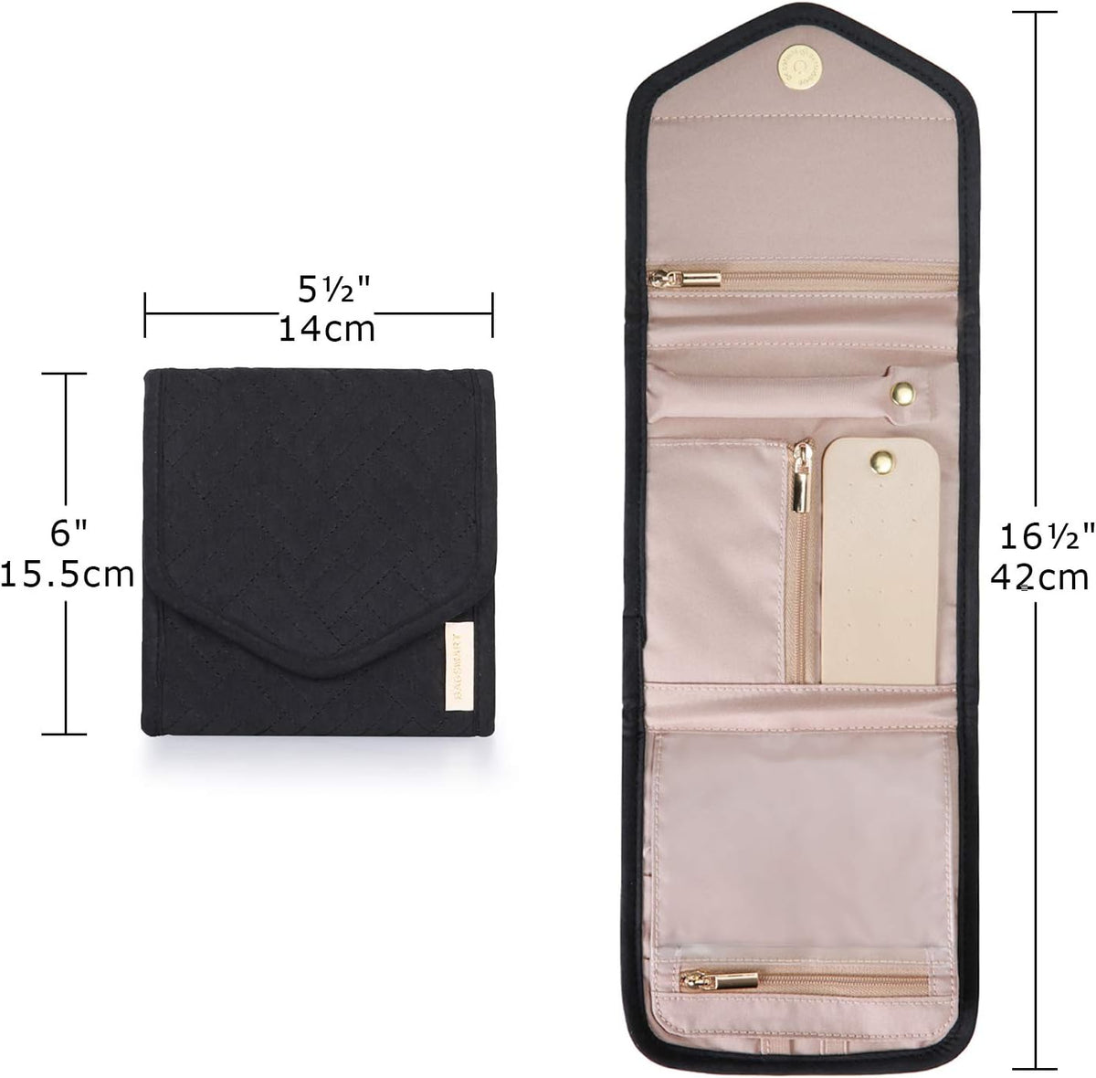 Travel Jewelry Organizer Case Foldable Small Jewelry Roll for Journey Rings, Necklaces, Earrings, Bracelets,Mini,Soft Pink