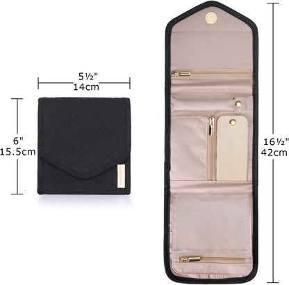 Travel Jewelry Organizer Case Foldable Small Jewelry Roll for Journey Rings, Necklaces, Earrings, Bracelets,Mini,Soft Pink