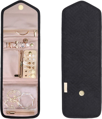 Travel Jewelry Organizer Case Foldable Small Jewelry Roll for Journey Rings, Necklaces, Earrings, Bracelets,Mini,Soft Pink