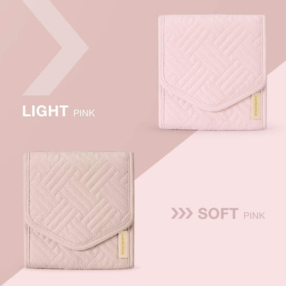 Travel Jewelry Organizer Case Foldable Small Jewelry Roll for Journey Rings, Necklaces, Earrings, Bracelets,Mini,Soft Pink