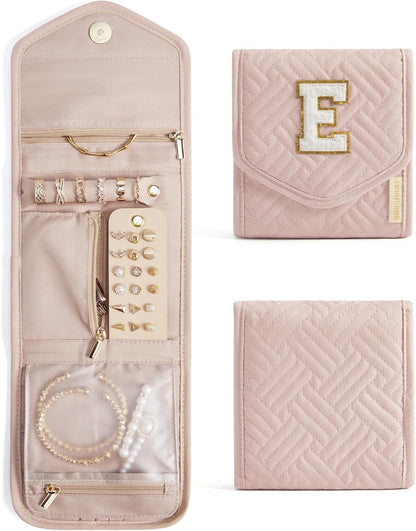Travel Jewelry Organizer Case Foldable Small Jewelry Roll for Journey Rings, Necklaces, Earrings, Bracelets,Mini,Soft Pink