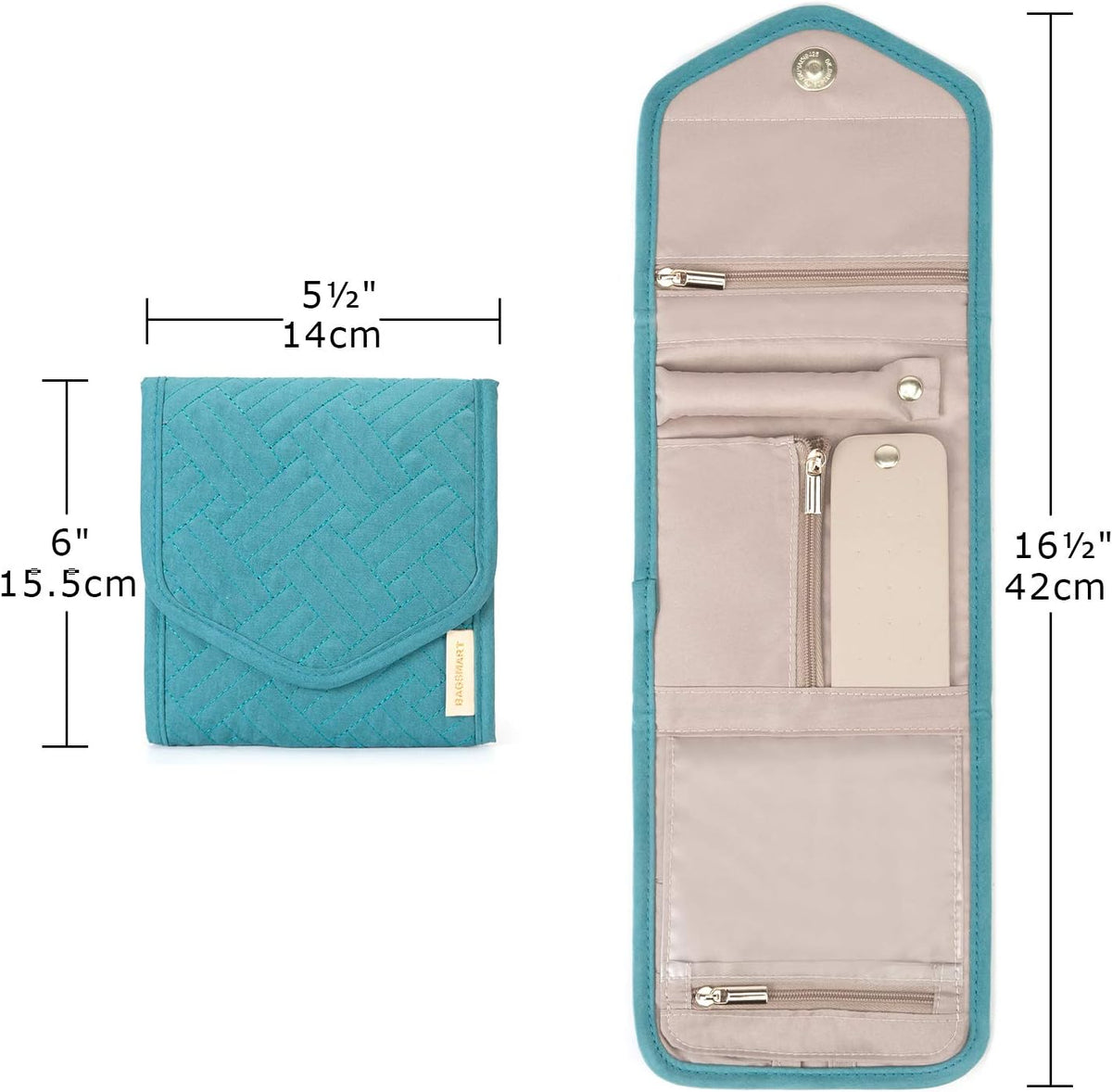 Travel Jewelry Organizer Case Foldable Small Jewelry Roll for Journey Rings, Necklaces, Earrings, Bracelets,Mini,Soft Pink