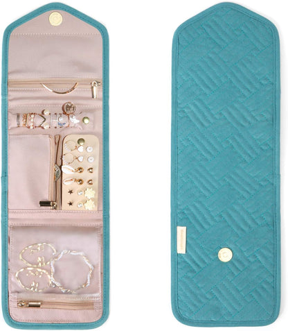 Travel Jewelry Organizer Case Foldable Small Jewelry Roll for Journey Rings, Necklaces, Earrings, Bracelets,Mini,Soft Pink