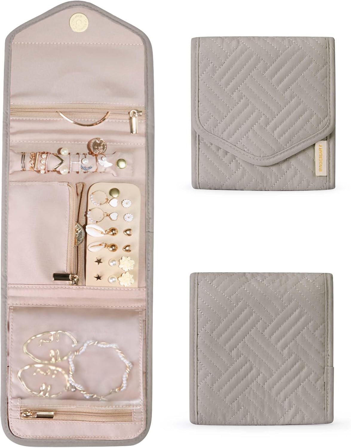 Travel Jewelry Organizer Case Foldable Small Jewelry Roll for Journey Rings, Necklaces, Earrings, Bracelets,Mini,Soft Pink