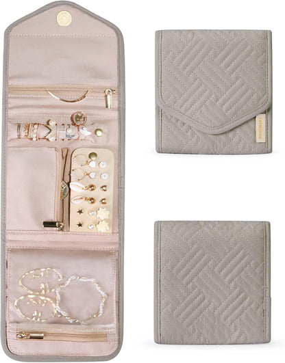 Travel Jewelry Organizer Case Foldable Small Jewelry Roll for Journey Rings, Necklaces, Earrings, Bracelets,Mini,Soft Pink