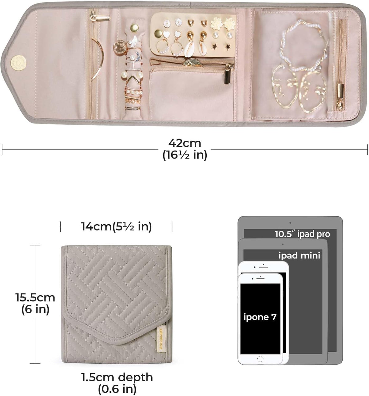 Travel Jewelry Organizer Case Foldable Small Jewelry Roll for Journey Rings, Necklaces, Earrings, Bracelets,Mini,Soft Pink