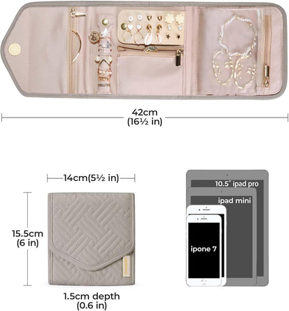 Travel Jewelry Organizer Case Foldable Small Jewelry Roll for Journey Rings, Necklaces, Earrings, Bracelets,Mini,Soft Pink
