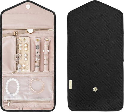 Travel Jewelry Organizer Case Foldable Small Jewelry Roll for Journey Rings, Necklaces, Earrings, Bracelets,Mini,Soft Pink