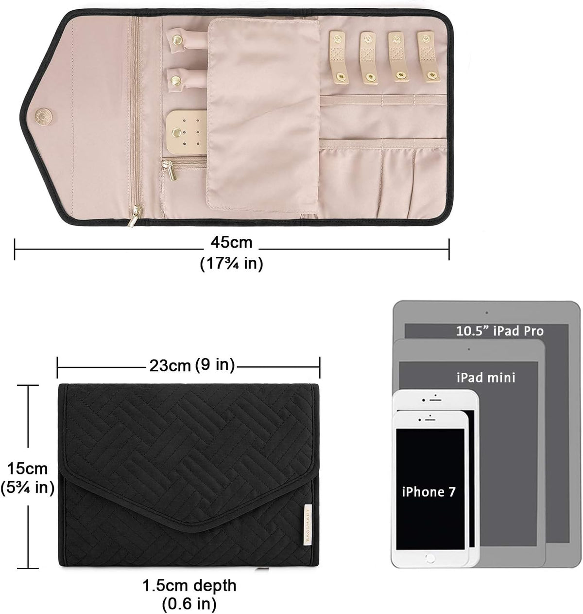 Travel Jewelry Organizer Case Foldable Small Jewelry Roll for Journey Rings, Necklaces, Earrings, Bracelets,Mini,Soft Pink