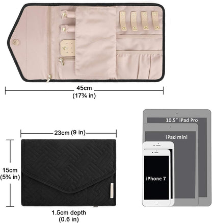 Travel Jewelry Organizer Case Foldable Small Jewelry Roll for Journey Rings, Necklaces, Earrings, Bracelets,Mini,Soft Pink