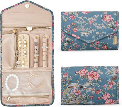 Travel Jewelry Organizer Case Foldable Small Jewelry Roll for Journey Rings, Necklaces, Earrings, Bracelets,Mini,Soft Pink