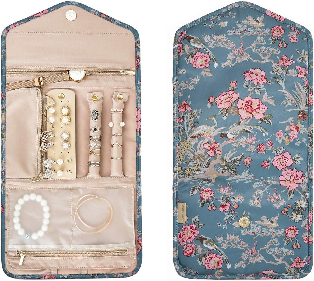Travel Jewelry Organizer Case Foldable Small Jewelry Roll for Journey Rings, Necklaces, Earrings, Bracelets,Mini,Soft Pink