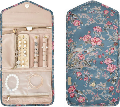 Travel Jewelry Organizer Case Foldable Small Jewelry Roll for Journey Rings, Necklaces, Earrings, Bracelets,Mini,Soft Pink