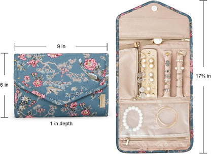 Travel Jewelry Organizer Case Foldable Small Jewelry Roll for Journey Rings, Necklaces, Earrings, Bracelets,Mini,Soft Pink