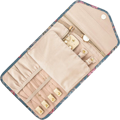 Travel Jewelry Organizer Case Foldable Small Jewelry Roll for Journey Rings, Necklaces, Earrings, Bracelets,Mini,Soft Pink