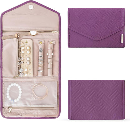 Travel Jewelry Organizer Case Foldable Small Jewelry Roll for Journey Rings, Necklaces, Earrings, Bracelets,Mini,Soft Pink