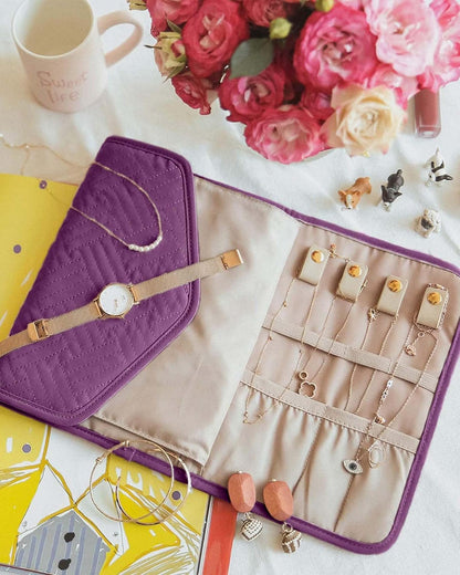 Travel Jewelry Organizer Case Foldable Small Jewelry Roll for Journey Rings, Necklaces, Earrings, Bracelets,Mini,Soft Pink