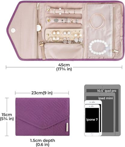 Travel Jewelry Organizer Case Foldable Small Jewelry Roll for Journey Rings, Necklaces, Earrings, Bracelets,Mini,Soft Pink