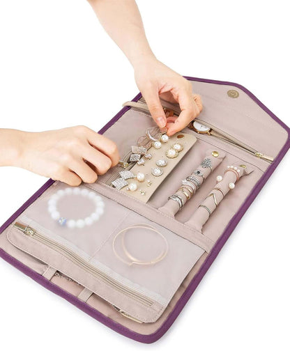 Travel Jewelry Organizer Case Foldable Small Jewelry Roll for Journey Rings, Necklaces, Earrings, Bracelets,Mini,Soft Pink