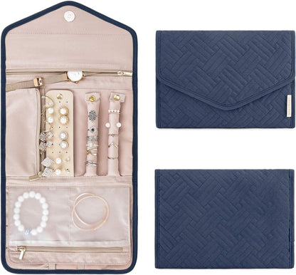Travel Jewelry Organizer Case Foldable Small Jewelry Roll for Journey Rings, Necklaces, Earrings, Bracelets,Mini,Soft Pink