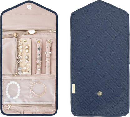 Travel Jewelry Organizer Case Foldable Small Jewelry Roll for Journey Rings, Necklaces, Earrings, Bracelets,Mini,Soft Pink