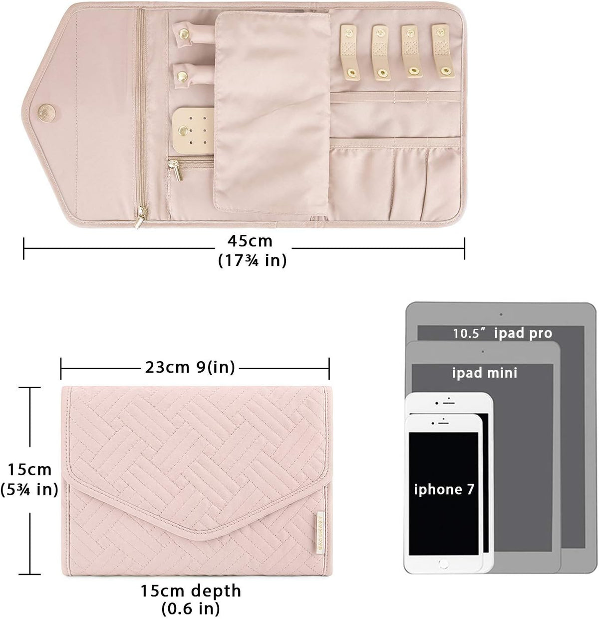 Travel Jewelry Organizer Case Foldable Small Jewelry Roll for Journey Rings, Necklaces, Earrings, Bracelets,Mini,Soft Pink