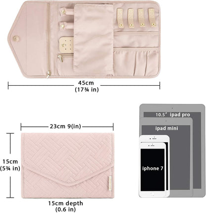 Travel Jewelry Organizer Case Foldable Small Jewelry Roll for Journey Rings, Necklaces, Earrings, Bracelets,Mini,Soft Pink
