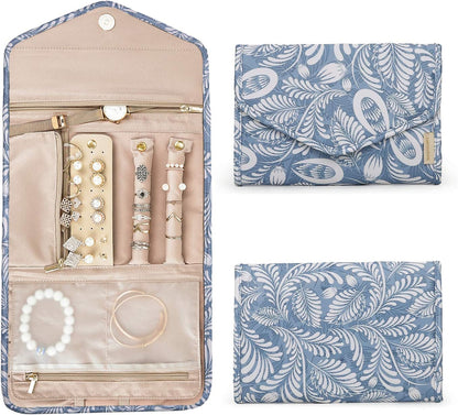 Travel Jewelry Organizer Case Foldable Small Jewelry Roll for Journey Rings, Necklaces, Earrings, Bracelets,Mini,Soft Pink