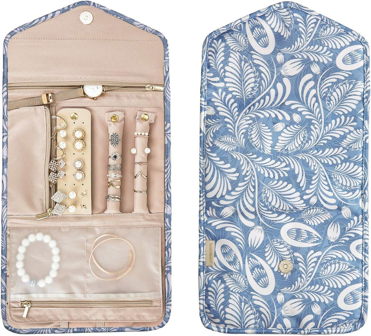 Travel Jewelry Organizer Case Foldable Small Jewelry Roll for Journey Rings, Necklaces, Earrings, Bracelets,Mini,Soft Pink