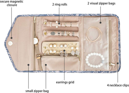 Travel Jewelry Organizer Case Foldable Small Jewelry Roll for Journey Rings, Necklaces, Earrings, Bracelets,Mini,Soft Pink