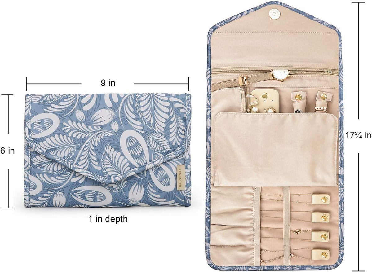 Travel Jewelry Organizer Case Foldable Small Jewelry Roll for Journey Rings, Necklaces, Earrings, Bracelets,Mini,Soft Pink