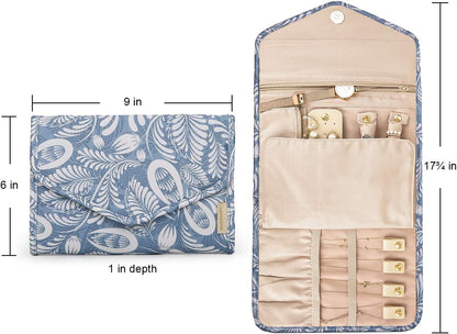 Travel Jewelry Organizer Case Foldable Small Jewelry Roll for Journey Rings, Necklaces, Earrings, Bracelets,Mini,Soft Pink
