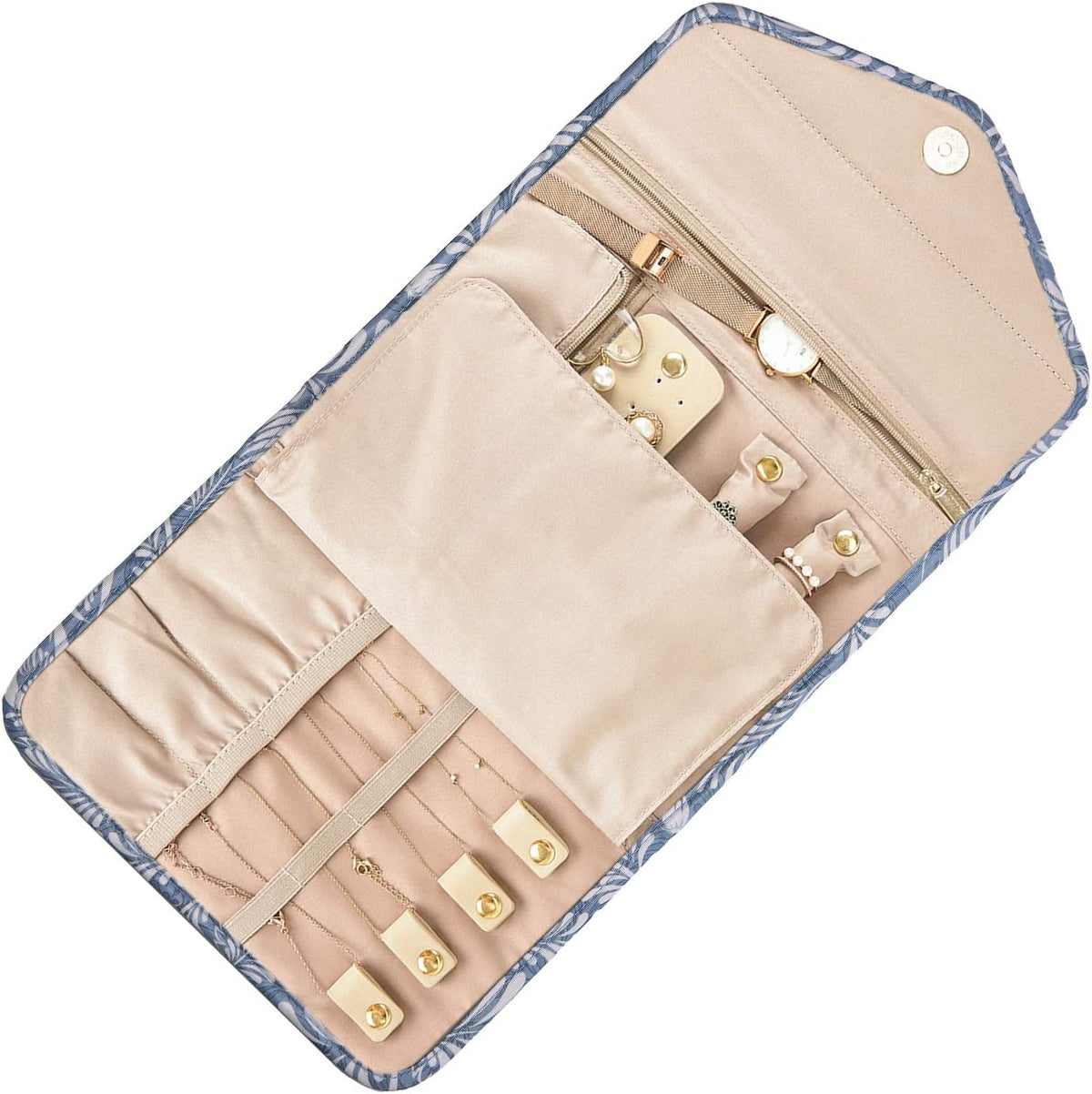 Travel Jewelry Organizer Case Foldable Small Jewelry Roll for Journey Rings, Necklaces, Earrings, Bracelets,Mini,Soft Pink