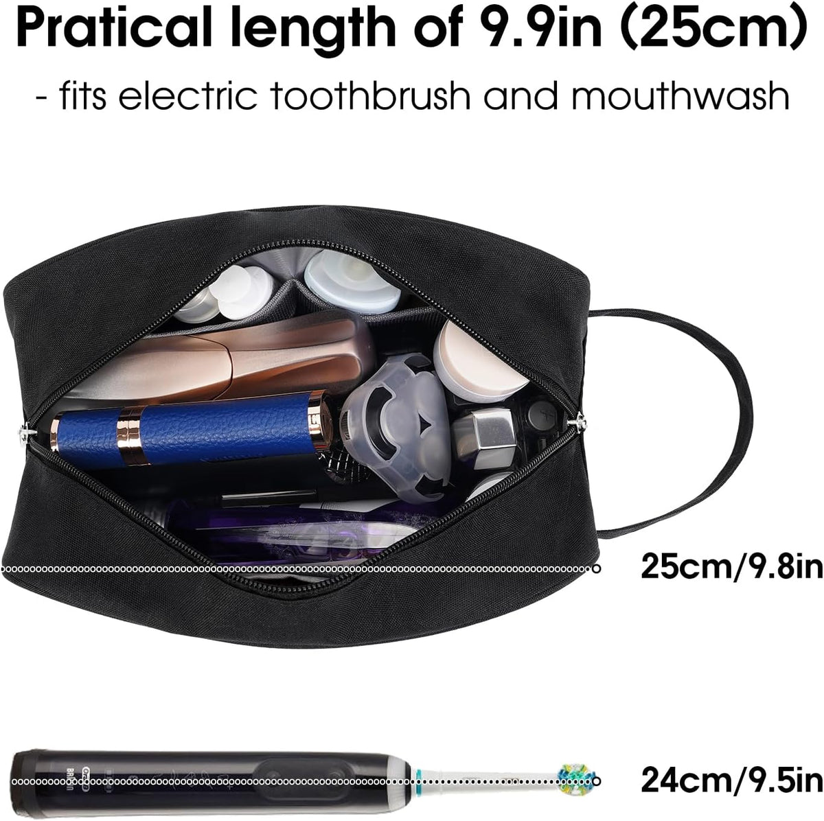 Clear Travel Toiletry Bags for Traveling Toiletries Men Women, Clear Makeup Bag Cosmetic Bag with Zipper, Make Up Pouch Organizer Bag with Handle, Skincare Beach Snack Medicine Bag, Black